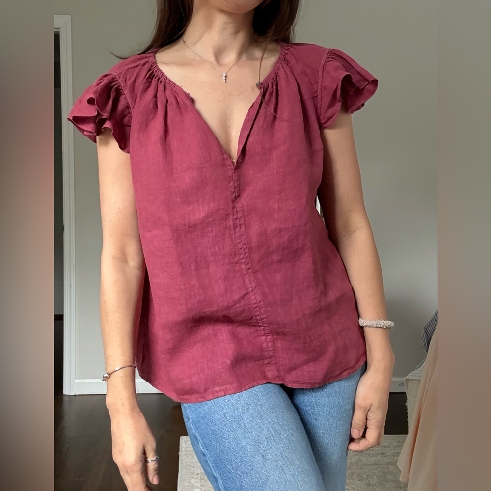 Velvet Irene Linen Top in Raspberry Mauve